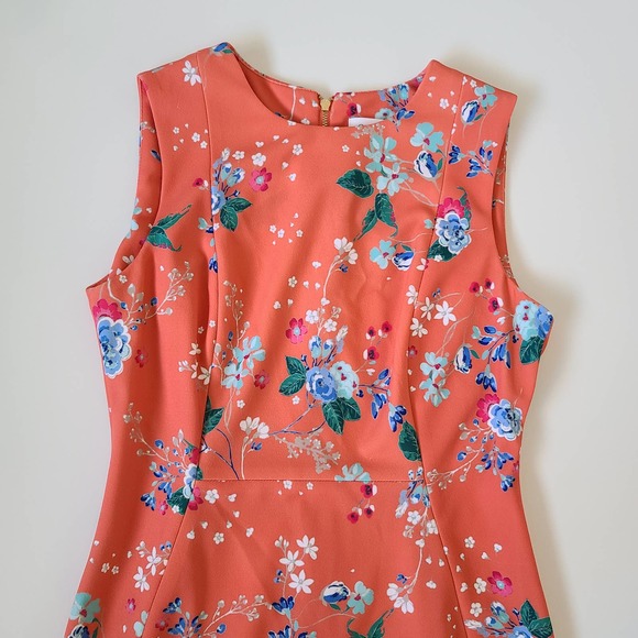 Calvin Klein Floral High Low Flounce Coral Dress 4 - Picture 8 of 10